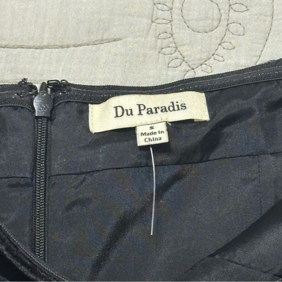 NWOT Du Paradis Geneva Mixed Media Strapless Midi Dress S Black Velvet Crepe - Picture 8 of 11